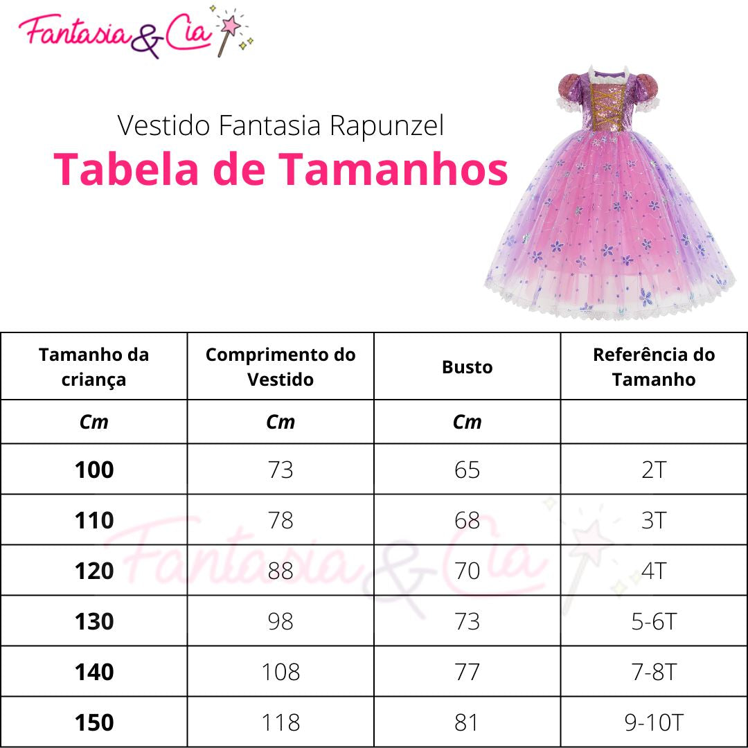 Vestido Fantasia Rapunzel Super Luxo + Acessórios