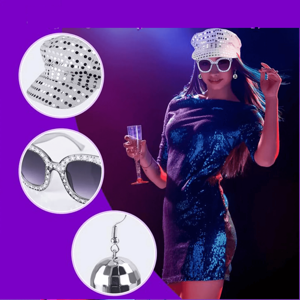 Traje com 4 Acessórios de Fantasia Discoteca anos 70 80 Feminino