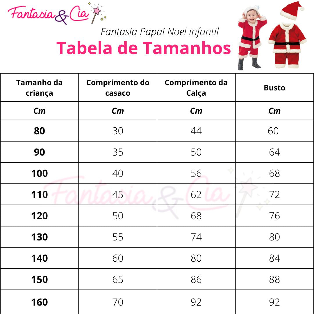 Fantasia Papai Noel infantil + Acessórios 4 Pcs