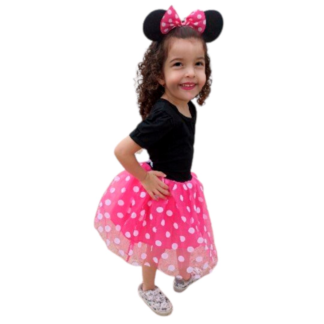 Vestido Fantasia Minnie Rosa com Tiara Infantil